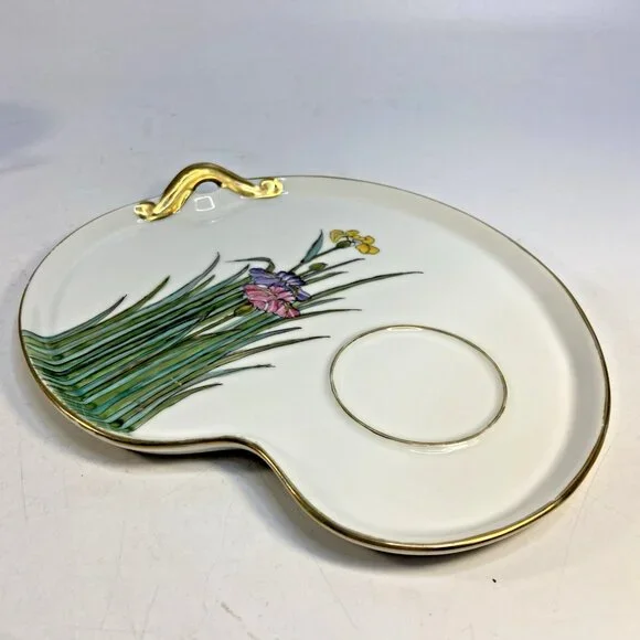 2 Kotobuki Snack Plate Shadow Geisha Tea Cup Eggshell Porcelain Floral Japan 50s